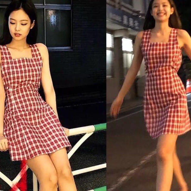 Đầm Hai Dây Họa Tiết Sọc Caro Phong Cách Blackpink Thời Trang Hàn Quốc Quyến Rũ Cho Nữ