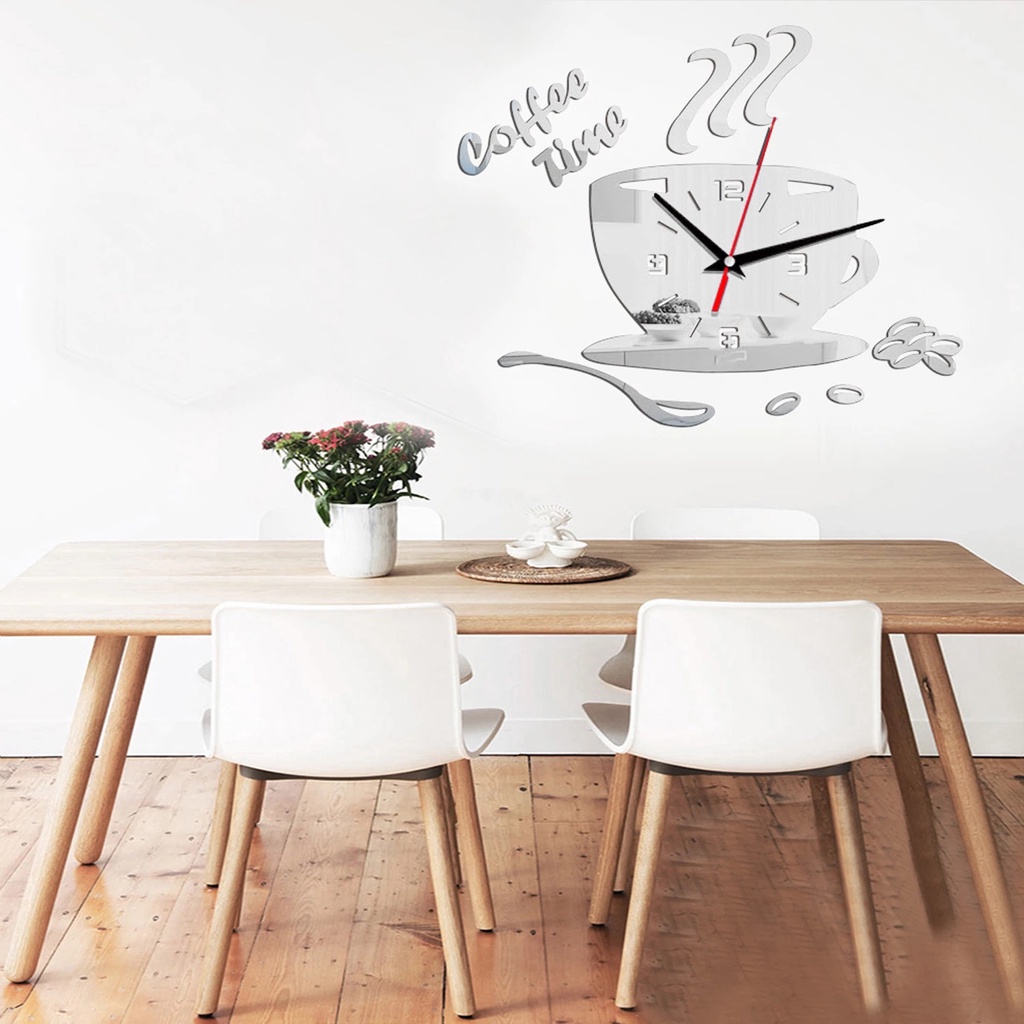 Đồng hồ dán tường bằng acrylic tráng gương 3D phong cách độc đáo