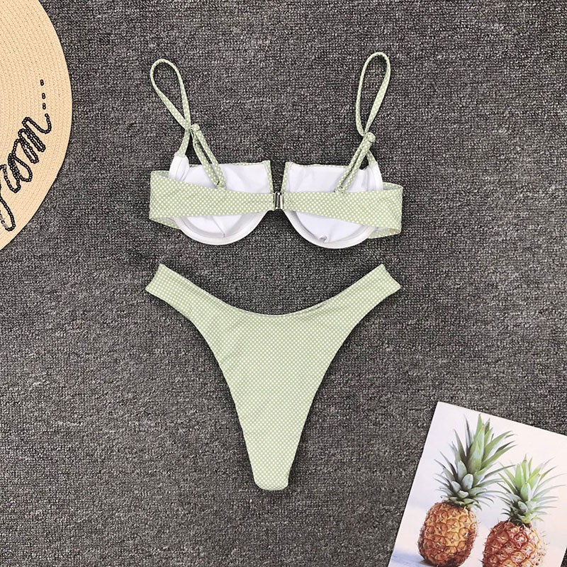 Bikini Có Mút Đệm Dày Nâng Ngực Hoạ Tiết Chấm Bi Xanh Lá H49 | BigBuy360 - bigbuy360.vn