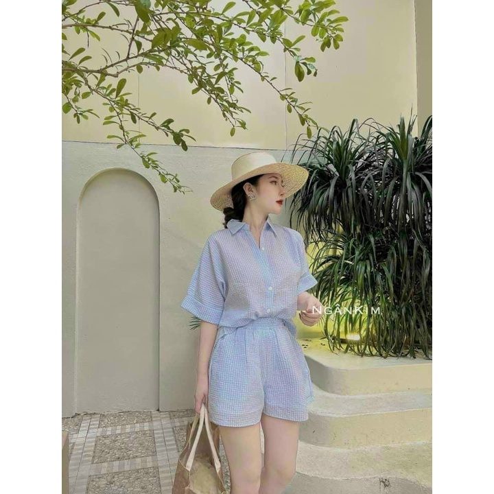 [Miễn Phí Ship 50K-GIAN HÀNG CHÍNH HÃNG] Sét Bộ Đi Chơi Thời Trang Nữ , Sét Bộ Kate Xốp Áo Sơ Mi Cộc Mix Quần Đùi Short