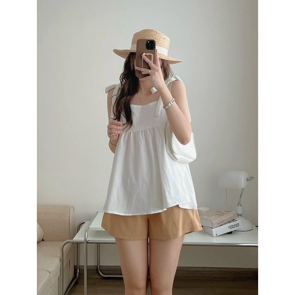 Set babydoll nữ cá tính , set đồ nữ mùa hè đi chơi gồm áo 2 dây nữ và quần short nữ cạp chun –