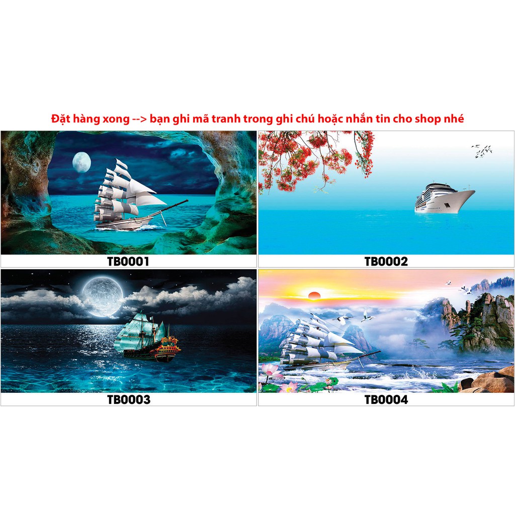 Tranh hồ cá TB thuyền buồm trên sóng có keo sẵn