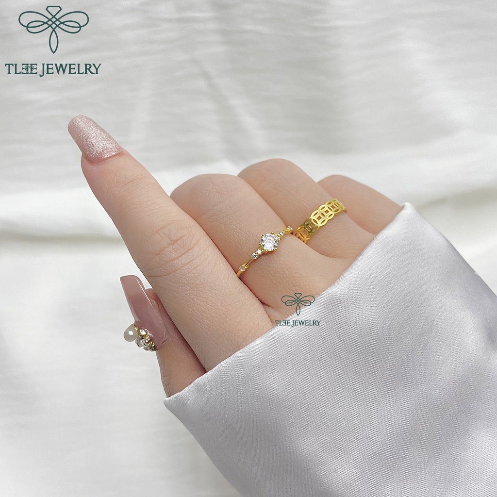 Nhẫn bạc nữ TLEE kim tiền mạ vàng 14k trơn cao cấp TleeJewelry A0136