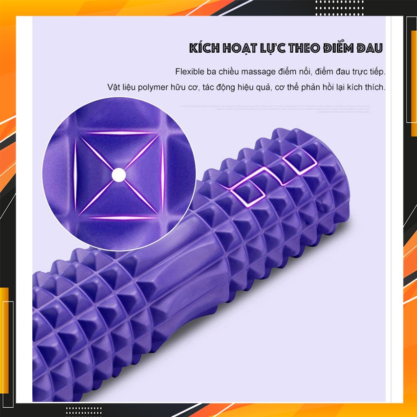 Con lăn Yoga Massage Foarm Roller, ống trụ lăn xốp thể thao giãn cơ có gai roam rollet cao cấp Chính Hãng Eros Store