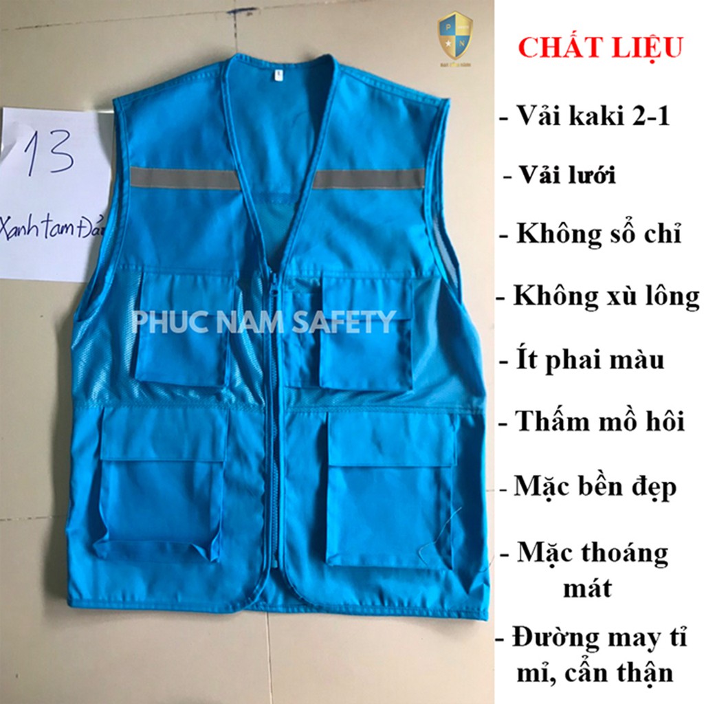 Áo bảo ghi lê phản quang màu xanh tam đảo, áo ghi lê, đồng phục kỹ sư, BHLĐ Phúc Nam