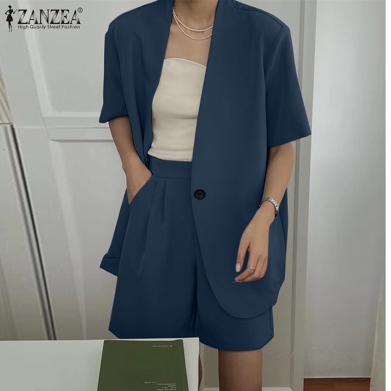 Zanzea Set Áo Thun Ngắn Tay Cổ Tròn + Quần Short Lưng Cao Thời Trang Nữ
