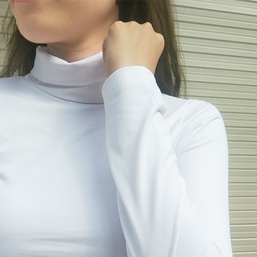 Áo cổ lọ nữ tay dài dáng ôm màu đen trắng, Dáng ôm Chất COTTON cao cấp co giãn thấm hút mồ hôi tốt T14