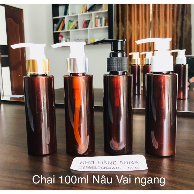 [ Chai Lọ Giá Sỉ ] Bình nhựa, chai nhựa rỗng 100ml màu nâu xịt sương, xịt giọt, vòi nhấn nhỏ giọt, nắp bật đen, nắp nhôm