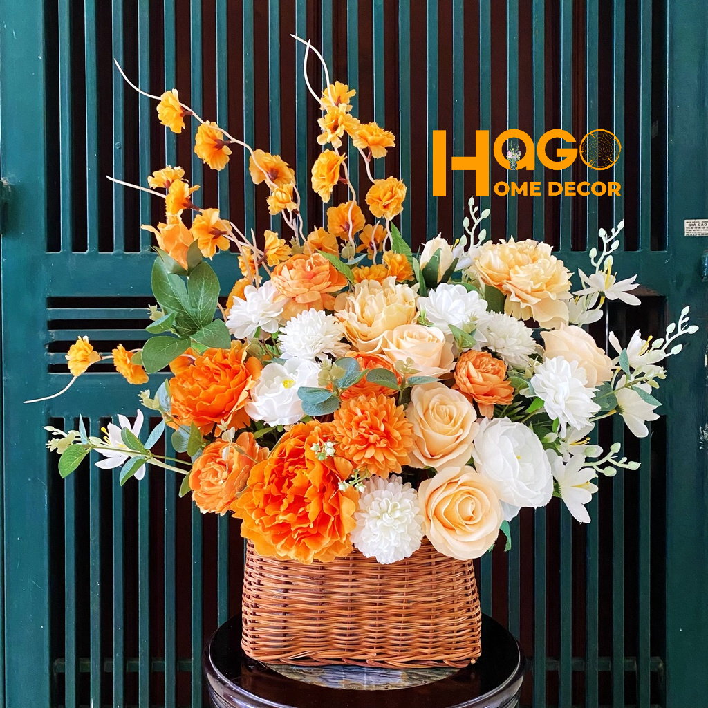Hoa lụa, Giỏ Hoa Để Bàn Cắm Sẵn Trang Trí Hội Nghị, Sự Kiện,Mừng Khai Trương,Làm Quà Tặng Sinh Nhật, Decor Bền Đẹp