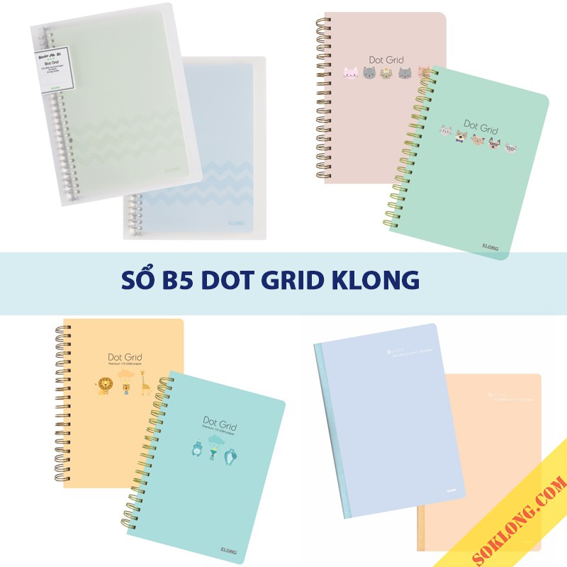 Sổ Dot Grid B5 Klong, sổ lò xo, vở may dán gáy cho học sinh nhiều mẫu