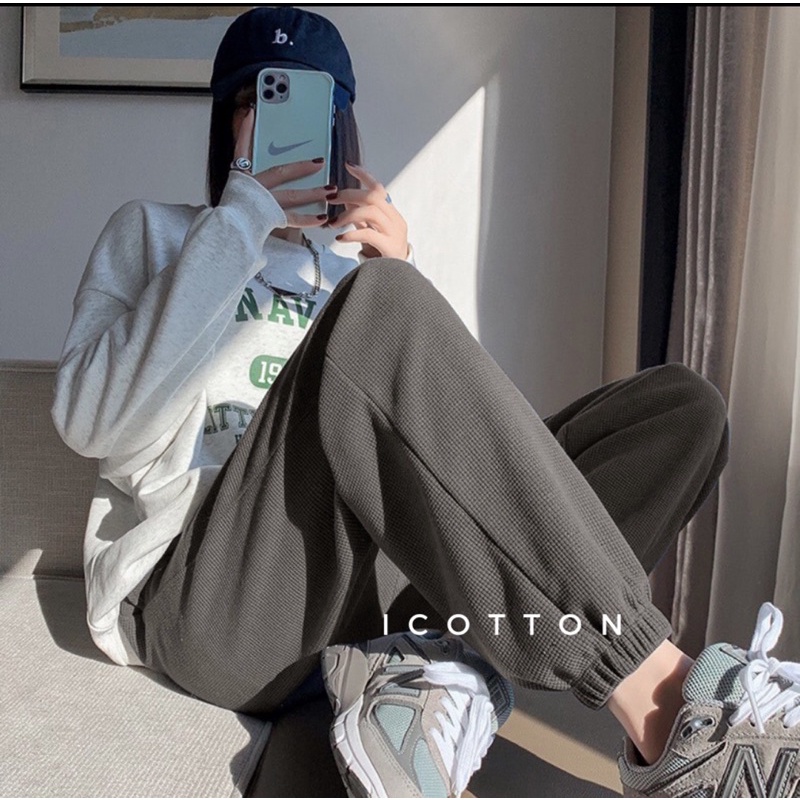 Quần Jogger nữ bo gấu chất len tổ ong dày dặn không bai xù, mã Q01
