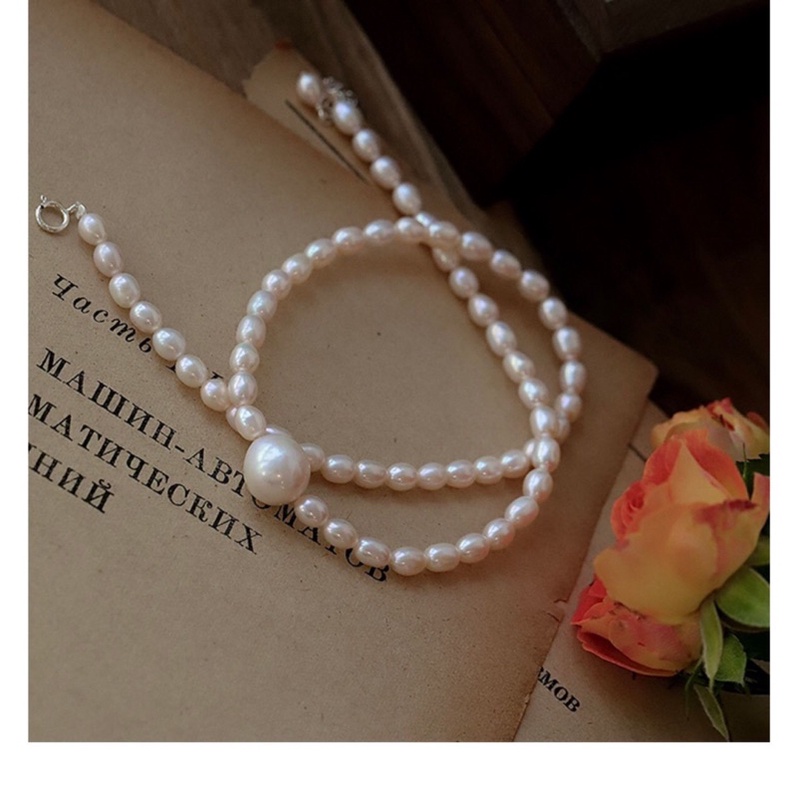 Vòng cổ hạt trai nhân tạo gạo size 6ly khóa bạc