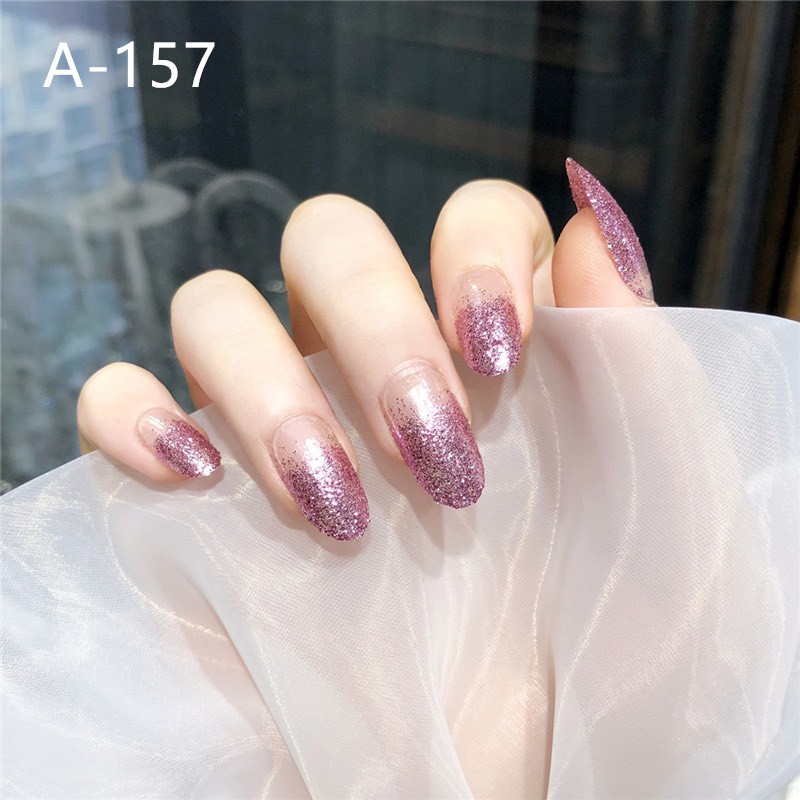 Set 24 móng tay giả khuôn bầu tròn trang trí nữ tính phong cách Nhật Bản