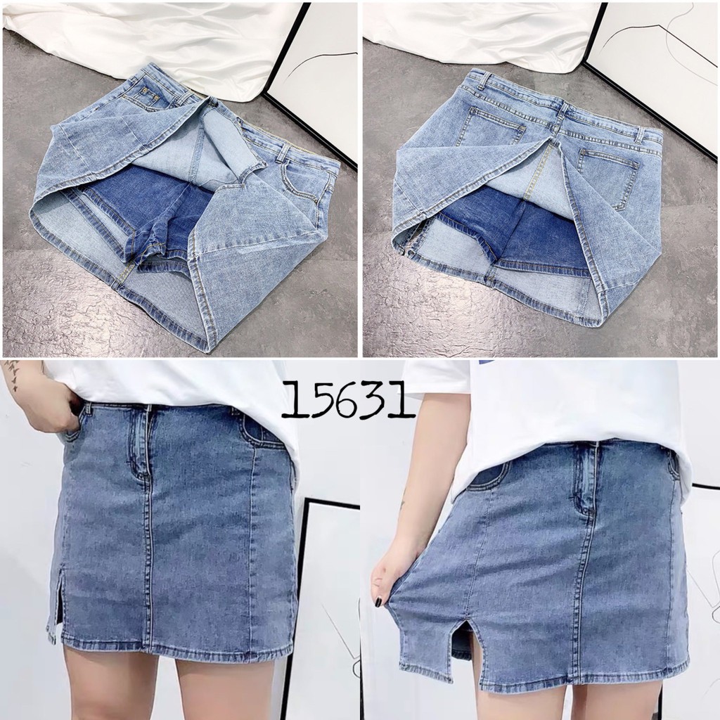 Váy quần BIG SIZE Jean co giãn Xẻ đùi QV.QC - 15631