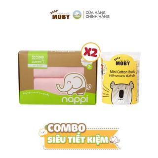 [COMBO SIÊU TIẾT KIỆM] 02 Hộp khăn sợi tre Nappi 77x77cm + 01 Hộp tăm bông Moby cỡ nhỏ
