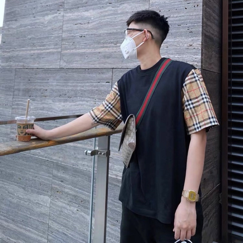 Áo thun BBR Bur*berry Serra màu đen chất liệu vải cotton cao cấp, Áo tee BBR kẻ sọc unisex form rộng
