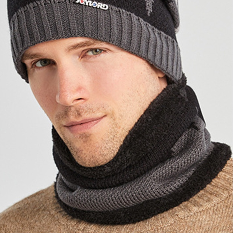 Bộ 2 Mũ beanie Và Khăn Choàng Cổ Dày Dặn Chống Gió Thời Trang Mùa Đông Cho Nam