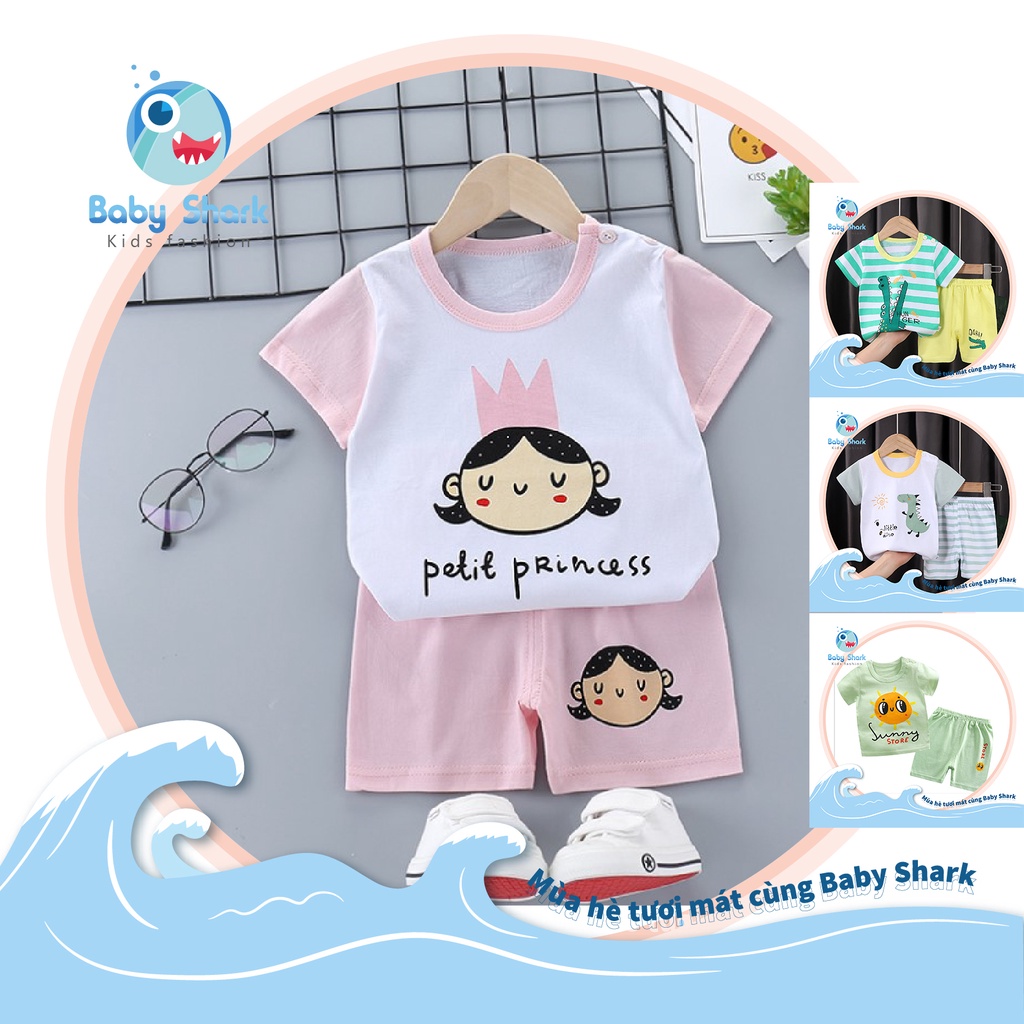 Bộ hè cộc tay mùa hè ngộ nghĩnh cho bé trai và bé gái từ 1 đến 6 tuổi BABY SHARK chất liệu Cotton mềm mịn hàng Xuất khẩu