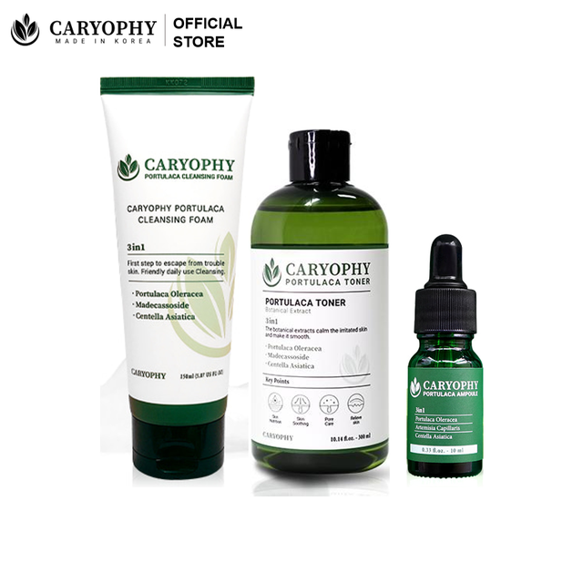 Bộ ba sản phẩm giảm mụn mờ thâm Caryophy (Sữa rửa mặt 150ml + Toner 300ml + Serum 10ml)