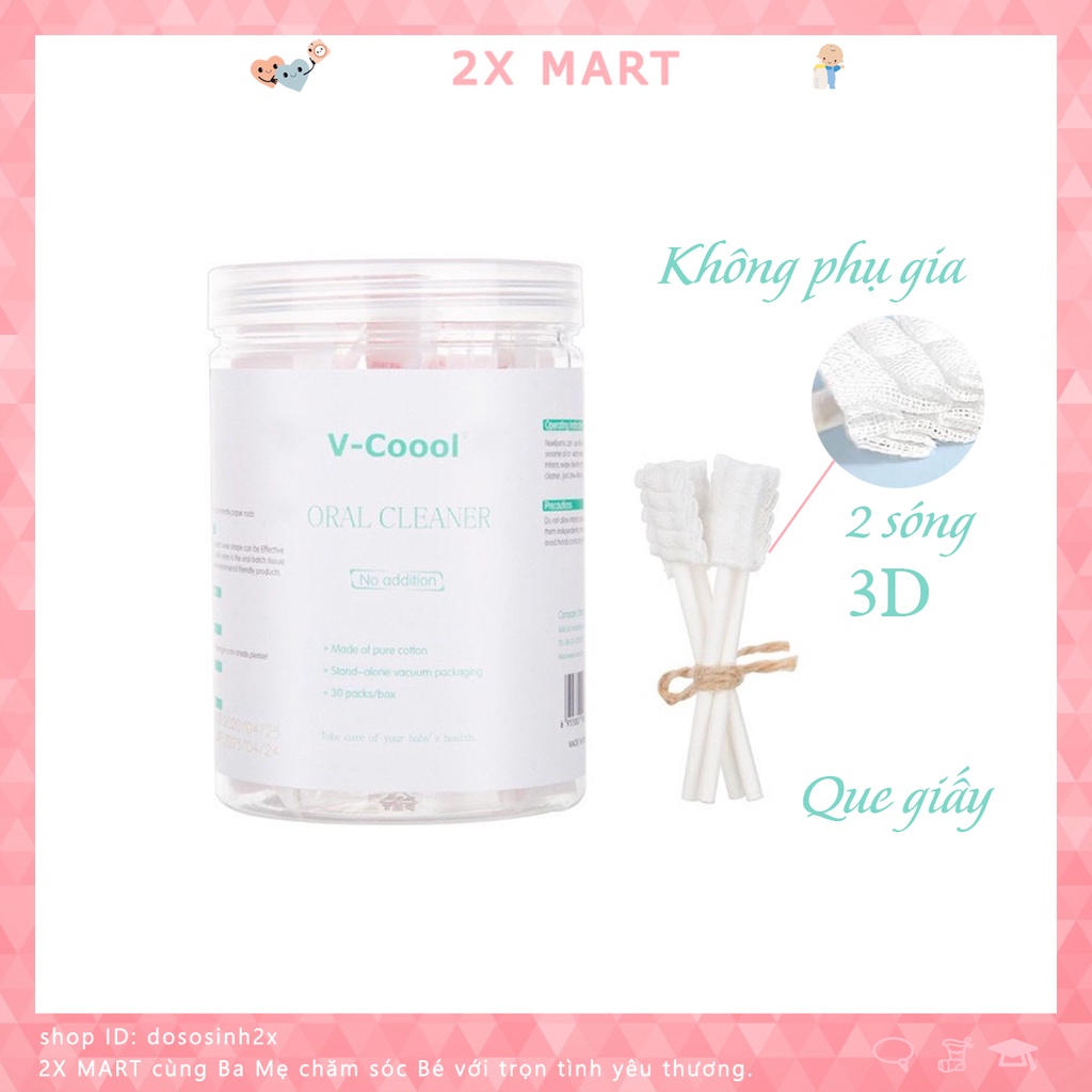 Rơ lưỡi vệ sinh cho bé Tưa lưỡi V-cool que giấy gạc 2 lớp xoắn 3D - 2X MART