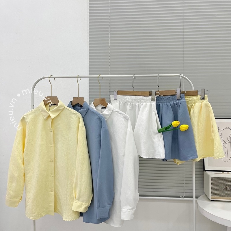 Set áo sơ mi quần short xòe style khoác ngoài trẻ trung freesize MIEU - JA11