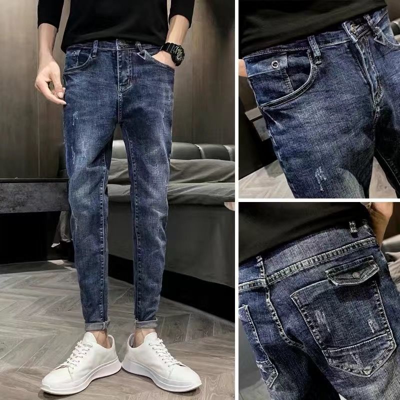 Quần jean dài ôm chân co giãn thời trang mùa thu Hàn Quốc mới dễ phối đồ cho nam