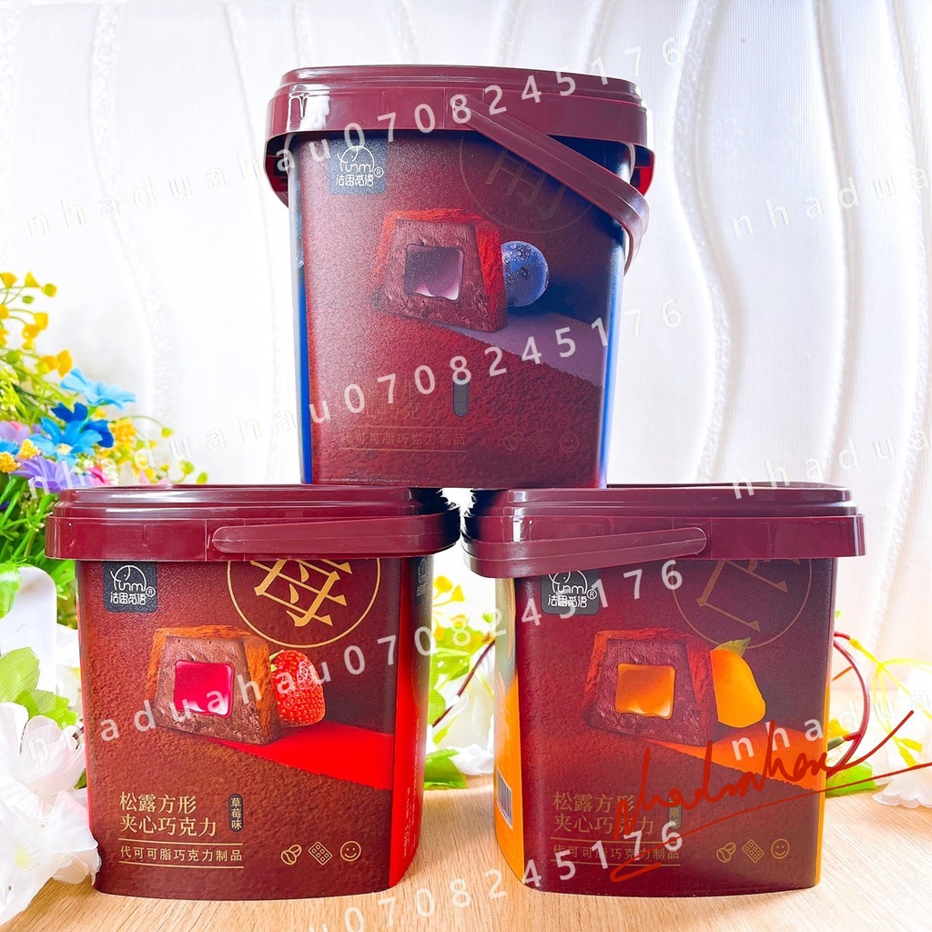 Hot- Một xô sô cô la Nama Firm nhân dẻo trái cây dâu/ nho/ xoài Hongkong xô 158gam