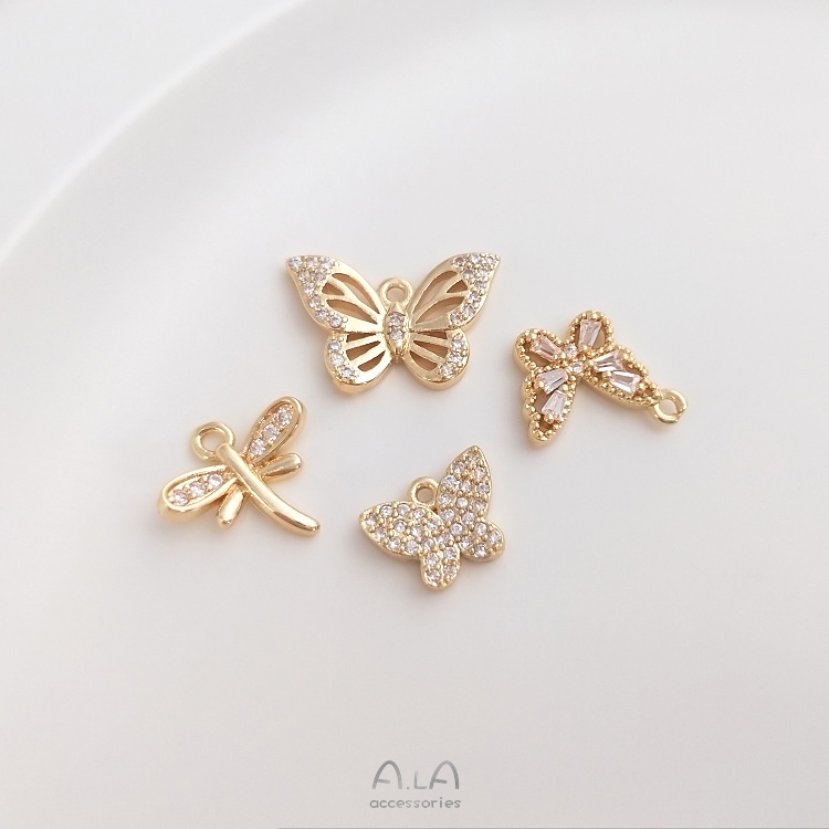 █A.ιA゜14K Vàng●1 Cái°Mặt Dây Chuyền Thủ Công Mạ Vàng 14k Hình Bướm / Chuồn Chuồn Đính Đá Zircon Nhiều Màu Sắc