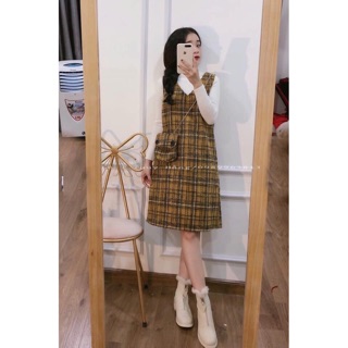 Set yếm dạ kẻ kèm túi