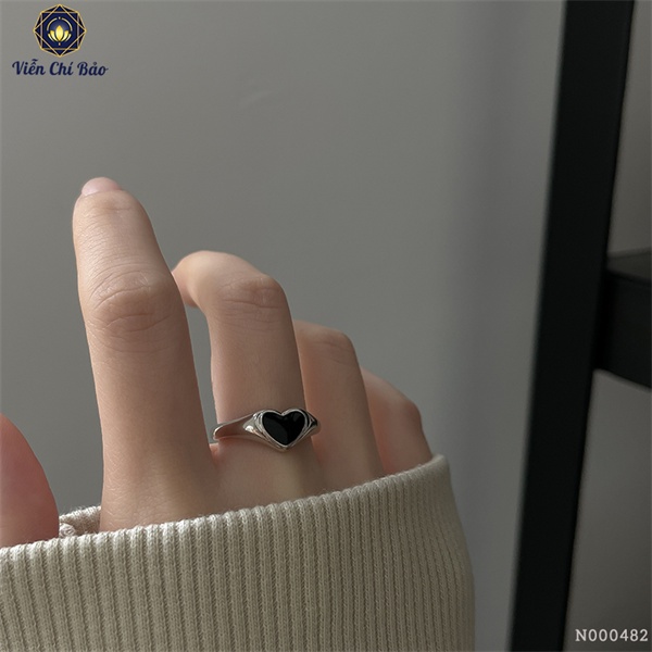 Nhẫn bạc nữ Trái tim đen chất liệu bạc Thái 925 thời trang phụ kiện trang sức nữ N000482