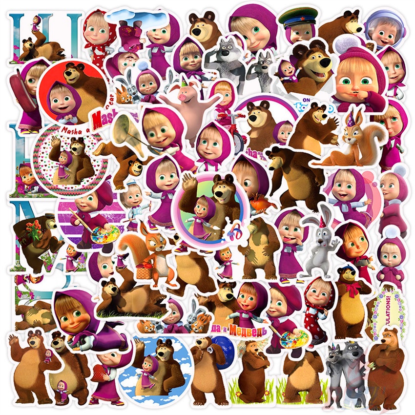 ❉ Hình Dán Dòng Masha and the Bear Series 02 ❉ Bộ 50 Sticker Chống Thấm Nước Họa Tiết Doodle Hợp Thời Trang