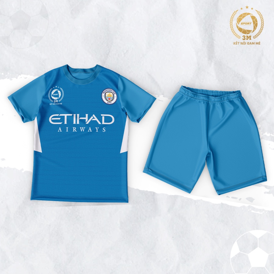Bộ quần áo bóng đá  Man City Màu Xanh, Thun Lạnh Cao Cấp - 3 MIỀN SPORT