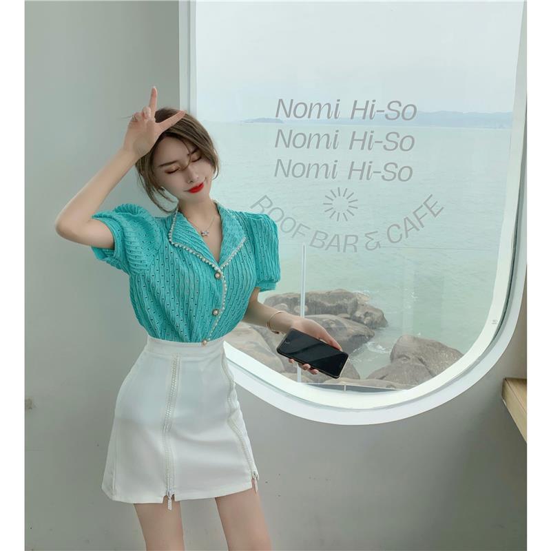 Áo Thun polo Tay Phồng Đính Hạt Phong Cách Phương Tây Thời Trang Mùa Hè Mới Cho Nữ