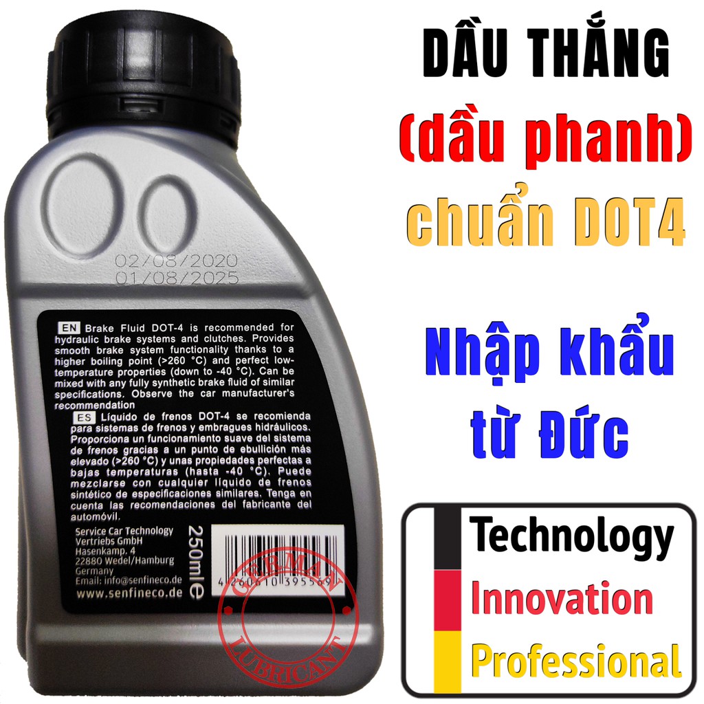 [GERMCBACK] Dầu thắng (phanh) xe máy và  xe hơi DOT 4 Senfineco 250ml German Lubricant