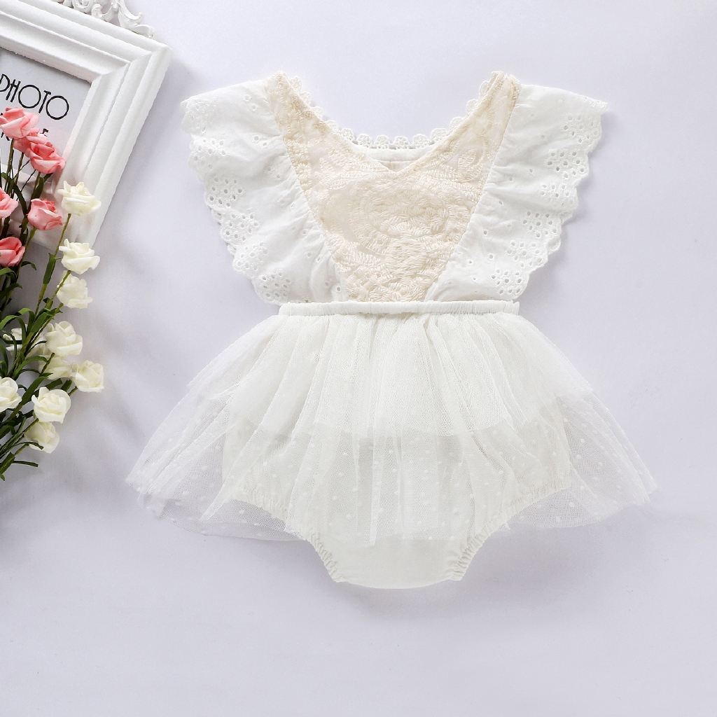 Áo liền quần sát nách phối ren hoa phong cách công chúa thời trang cho bé gái