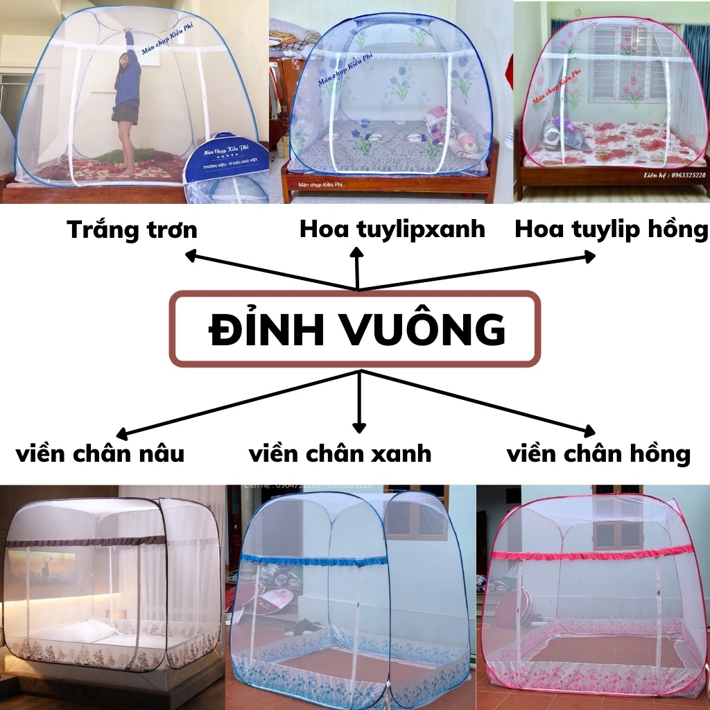 Mùng chụp tự bung đỉnh vuông người lớn - màn tự bung  1m2, 1m6, 1m8, 2m2 chống muỗi hiệu quả