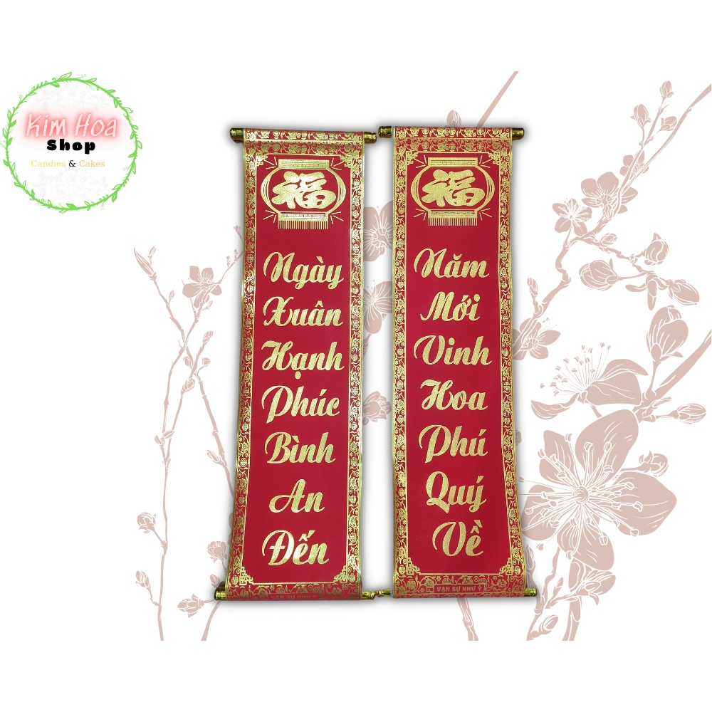 Đôi Liễn & Cặp Liễn & Câu Đối vải nhung đỏ chữ vàng Chúc Mừng Năm Mới & Câu Thơ & Câu Đối đỏ đón TẾT với 2 kích thước