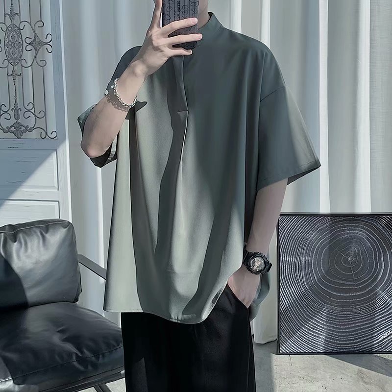 [M-2XL] 2023 Thời trang giải trí mới tại chỗ 100 chiếc áo thun màu ngắn tay áo sơ mi lụa lạnh Hàn Quốc mượt mà và vừa vặn