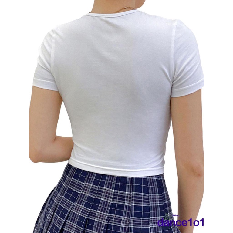 Áo thun tay ngắn cổ tròn in hình trái tim thời trang dành cho nữ