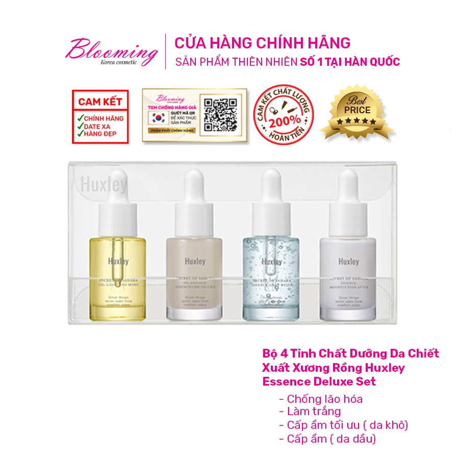 [Mã FMCGM100 - 10% đơn 500K] SET 4 Tinh Chất Mini Dưỡng Da Huxley Essence Deluxe (5ml/ miếng)