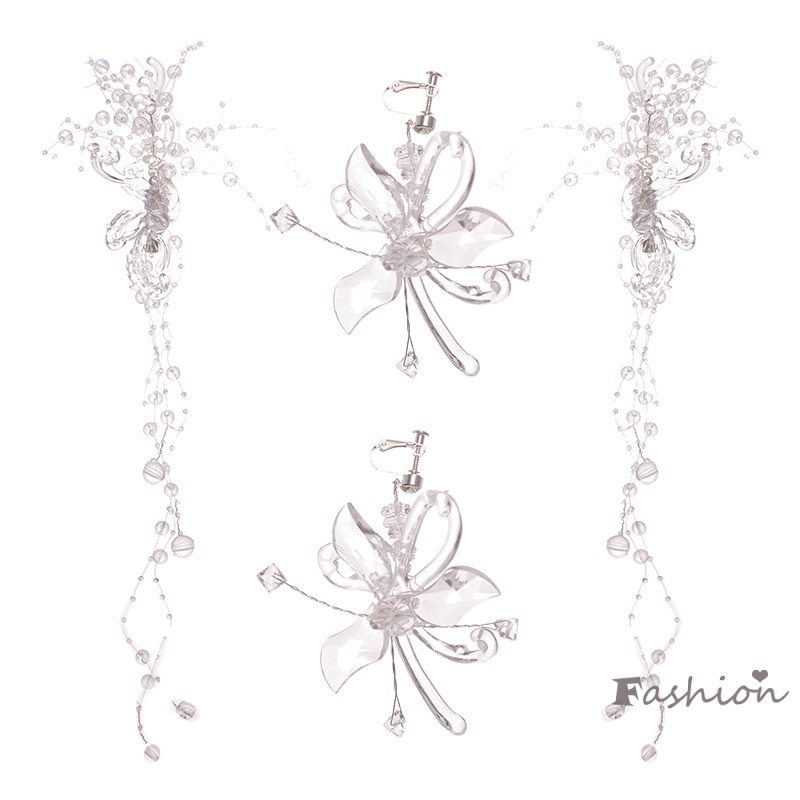 1 Set Kẹp Tóc Và Khuyên Tai Handmade Đính Đá Pha Lê Lấp Lánh Cho Cô Dâu