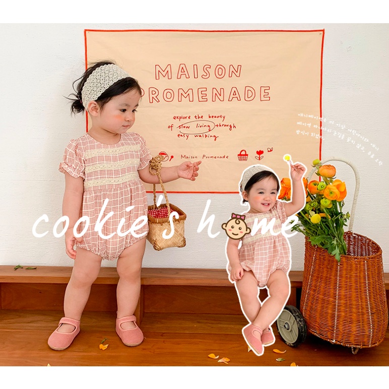 Bộ áo liền quần body caro hồng nude cho bé gái sơ sinh mặc hè đi biển đi du lịch