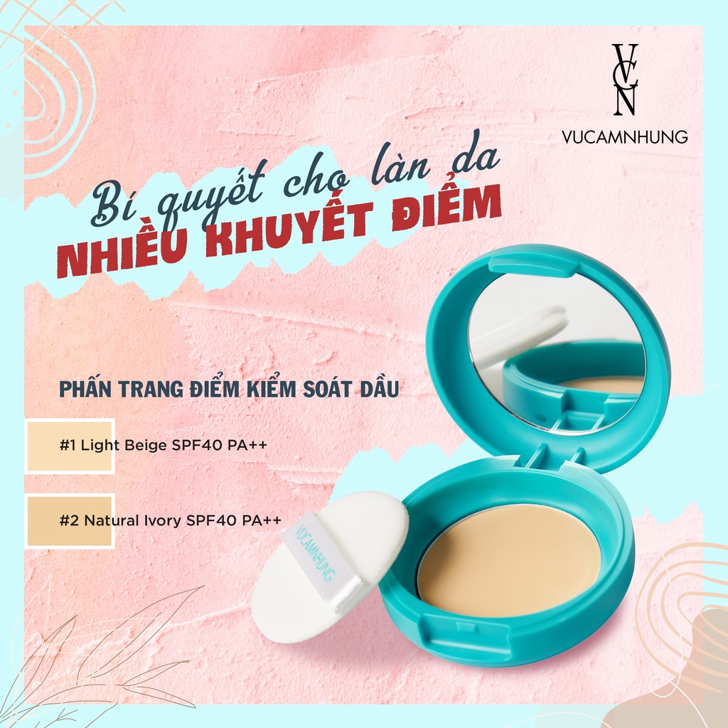 [Mã LT50 giảm 50k đơn 250k] Phấn phủ kiềm dầu VCN Touch Me Up Oil Control Powder SPF40 PA++ 2 màu tùy chọn 5.5g