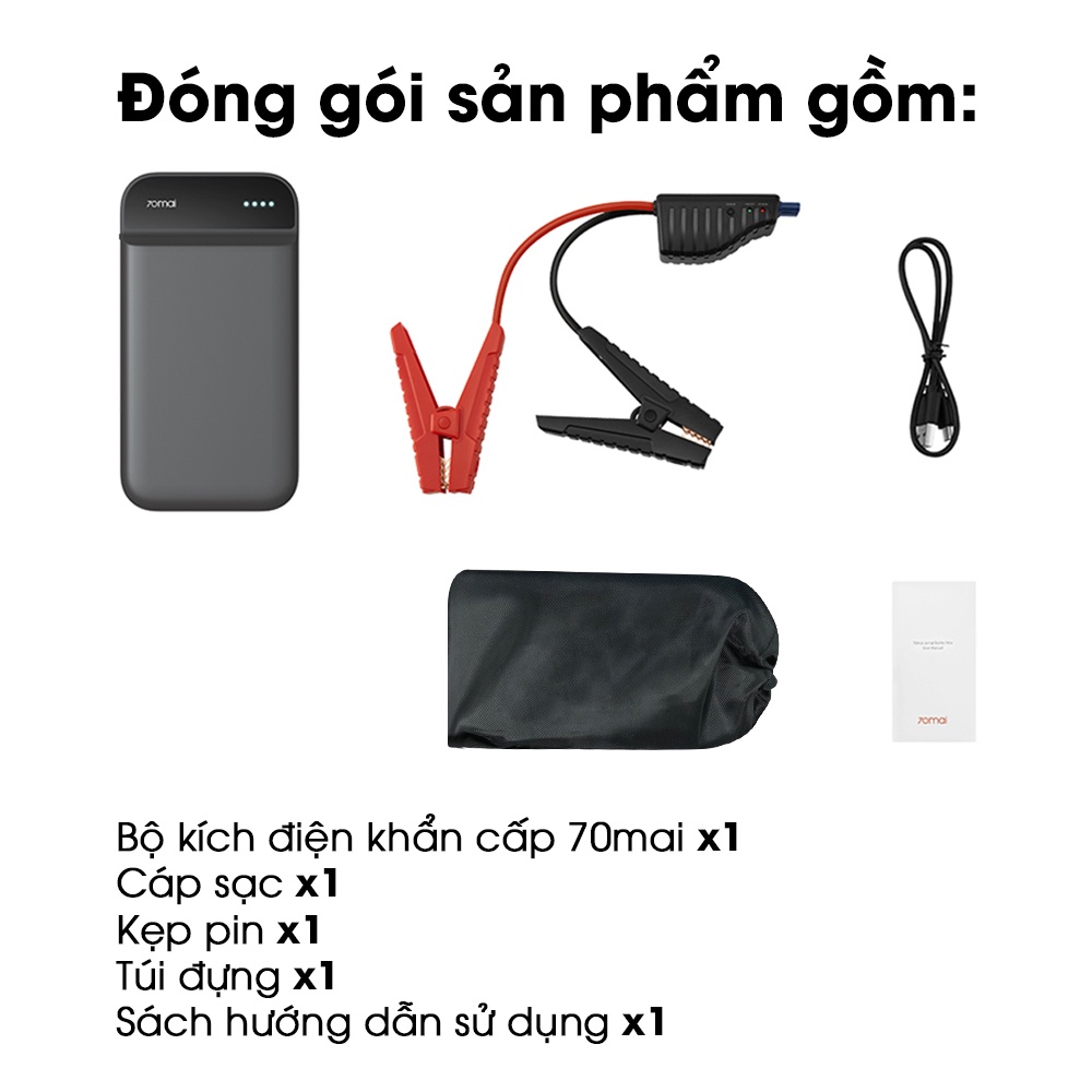 Bộ kích điện xe ô tô khẩn cấp tích hợp pin dự phòng 11100 mAh Kích Bình ô tô 70Mai Midrive PS01