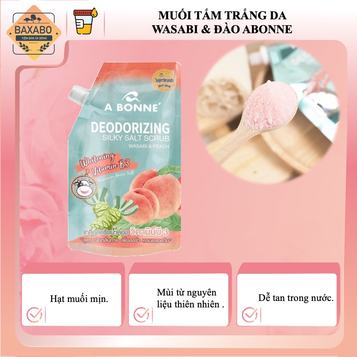 MUỐI TẮM TRẮNG DA A BONNE WHITENING SILKY SALT SCRUB - WASABI & ĐÀO 350GR CÓ VÒI - CHÍNH HÃNG C.A.C THÁI LAN