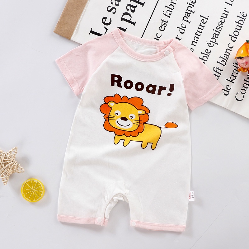 Bộ Áo Liền Quần Tay Ngắn Bằng Cotton In Họa Tiết Hoạt Hình Dễ Thương Dành Cho Trẻ Em 0-24 Tháng Tuổi