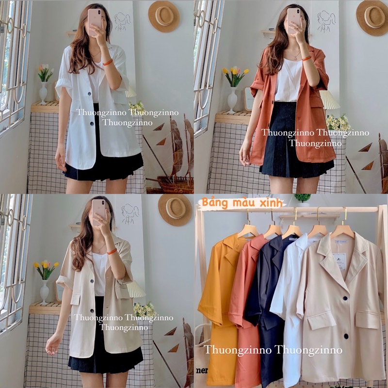 [Ảnh thật/Video]Áo blazer Meci cộc tay túi nắp Áo vest thiết kế kiểu dáng Hàn Quốc