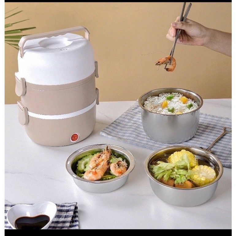 Hộp Cơm Cắm Điện Hâm Nóng Thức Ăn - Cặp Lồng Giữ Nhiệt Inox 3 tầng
