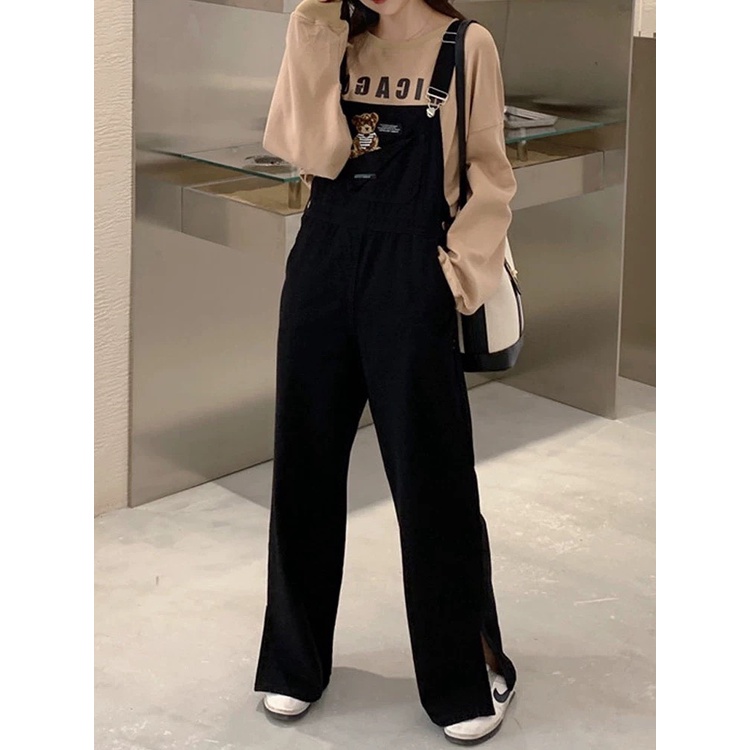 Quần yếm jeans ống rộng, quần yếm jeans trẻ chung năng động phong cách_y7
