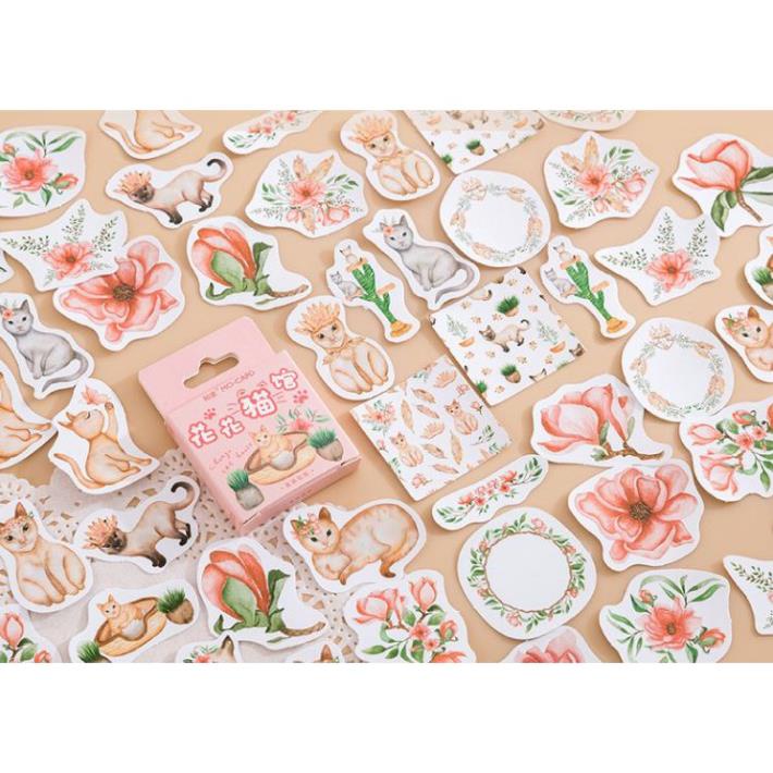 Bộ 45 Sticker Mèo Và Hoa E117